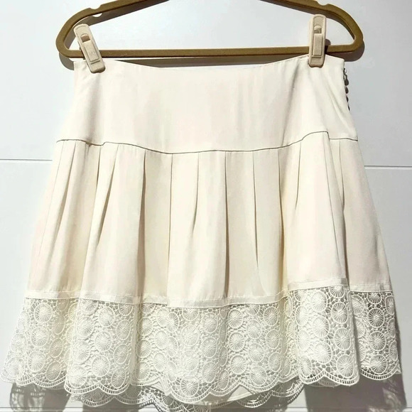 Diane von Furstenberg Belita Lace-Trim A-Line Skirt, Ivory size 10 - Picture 4 of 15